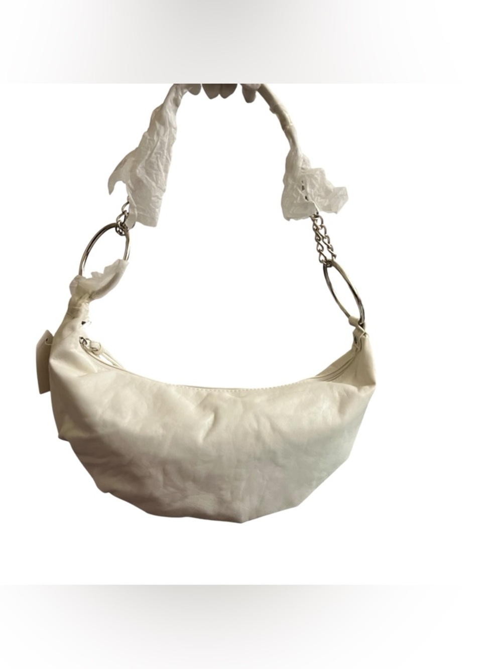 Y2K Cream Slouchy Shoulder Bag Chain Strap Minimalist Baguette Purse